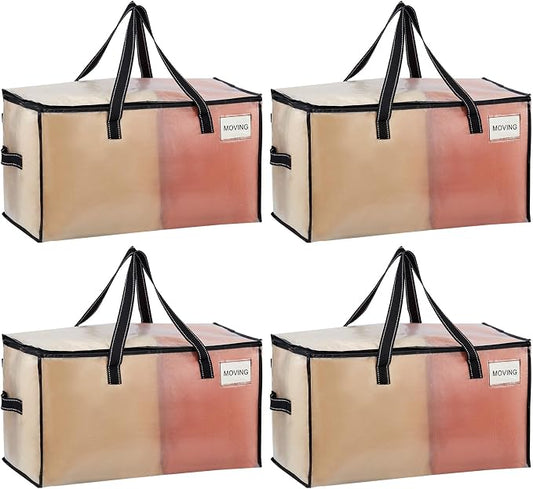VENO Moving Bags, Storage Bags, Wide Open Top, Clear, 4 Pack | Moving boxes Alternative, Heavy Duty, Packing Supplies, Clothes and Comforter Storage, College Dorm Essentials