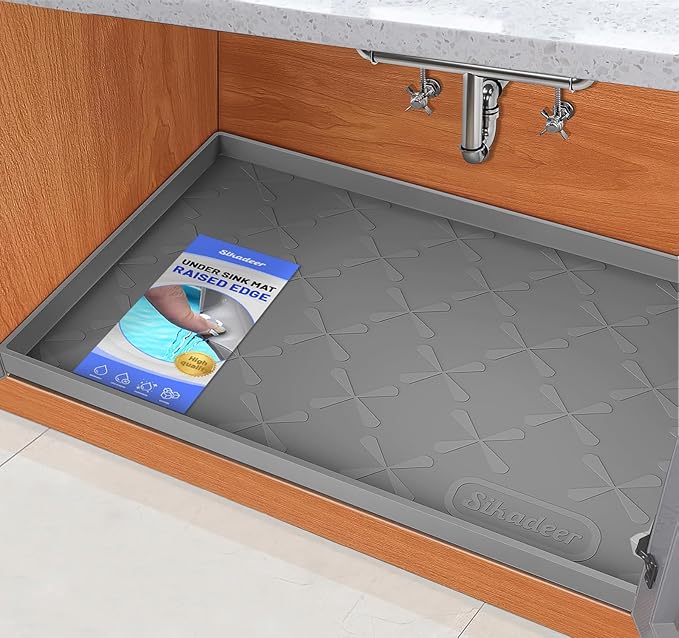 SIKADEER Waterproof Under Sink Mat Food-Grade Kitchen Shelf Liner 25" x 22" | Thick Raised Edge Cabinet Protector, BPA Free Kitchen Organizer and Storage, Non-Slip Dog & Cat Mat, Silicone Drying Mat