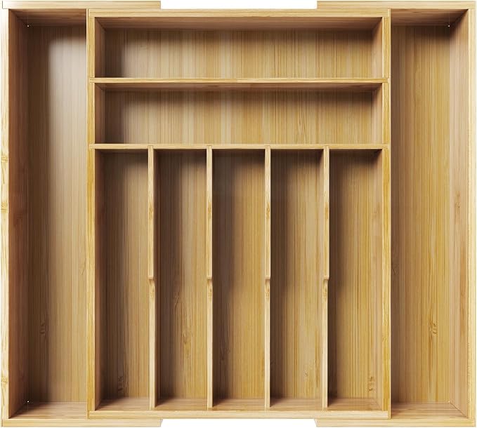 Kitsure Silverware Organizer, Bamboo Kitchen Drawer Tray, Natural, XX-Large | Expandable Drawer Kitchen Organizer, Cooking Utensils & Cutlery, Sturdy & Thickened Design, Storage Solution