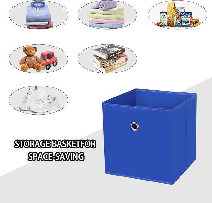 Foldable Storage Cubes Bins ,11 Inch Cloth Storage Cube Fabric Storage Box Cubes Organizer Baskets with Handles for Home Organizer Set of 3 (Dark Blue)
