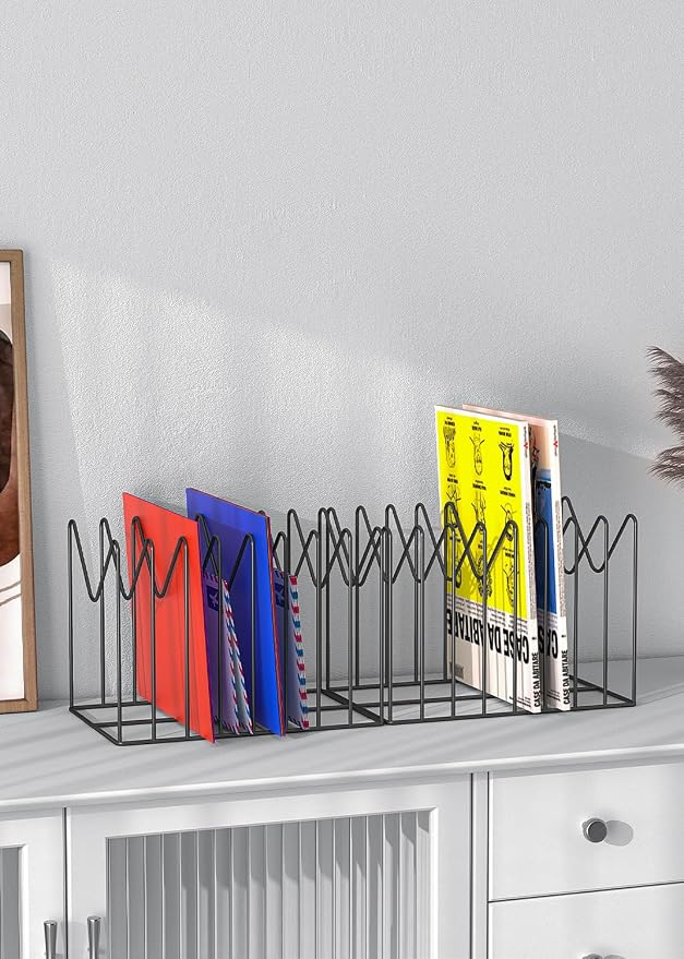 4 Sets File Organizer for Desk,File Sorter Organizer,File Folder Holder/Rack/Stand,Desktop Record/Clipboard Holder,8 Sections Storage,Anti-Scratch/Pilly/Rusty,Metal Stable Holder,Black