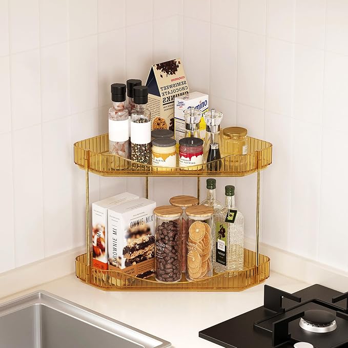 Lifewit 2 Tier Corner Bathroom Counter Organizers and Storage, Golden | Plastic Makeup Skincare Organizers Countertop, Large Sink Cosmetic Perfume Shelf for Bedroom, Dresser, Kitchen, Vanity