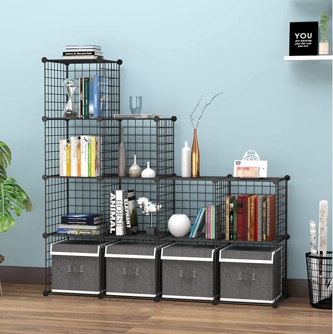 C&AHOME Wire Cube Storage, 12-Cube Storage Organizer Metal, C Grids, Black | Modular Shelves Units Storage Bins Shelving Bookshelf Shelf Cabinet Organizer