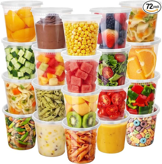 72 Sets (144-Piece) Deli Containers with Lids,24oz X 72 Set Each, Leak-Proof & BPA Free Airtight Takeout Plastic Food Storage Containers for Soup, Meal Prep, Microwave/Freezer Safe