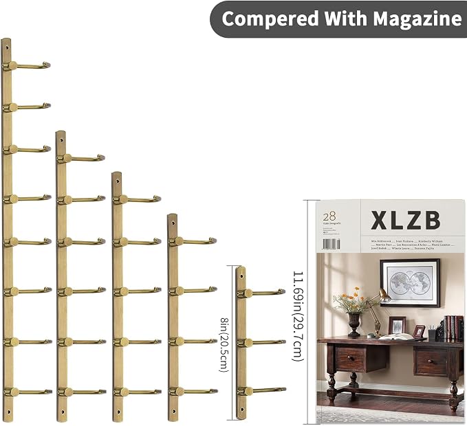 WINCASE Antique Brass Hooks, 8 Hook Coat Rack, Bath Wall Mounted Vintage Brushed Brass Bathroom Row Hooks Rustic Towels Coats Hooks