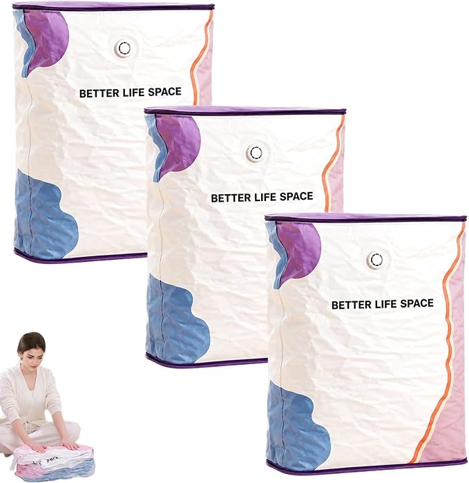 No Pump Vacuum Storage Bags, Better Life Space Bags, Large Capacity Compression Storage Bags For Clothes, Bedding & Blankets, Space Saving Vacuum Seal Bags Without Pump (3, 100x80x32cm)