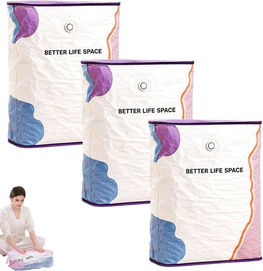 No Pump Vacuum Storage Bags, Better Life Space Bags, Large Capacity Compression Storage Bags For Clothes, Bedding & Blankets, Space Saving Vacuum Seal Bags Without Pump (3, 100x80x32cm)