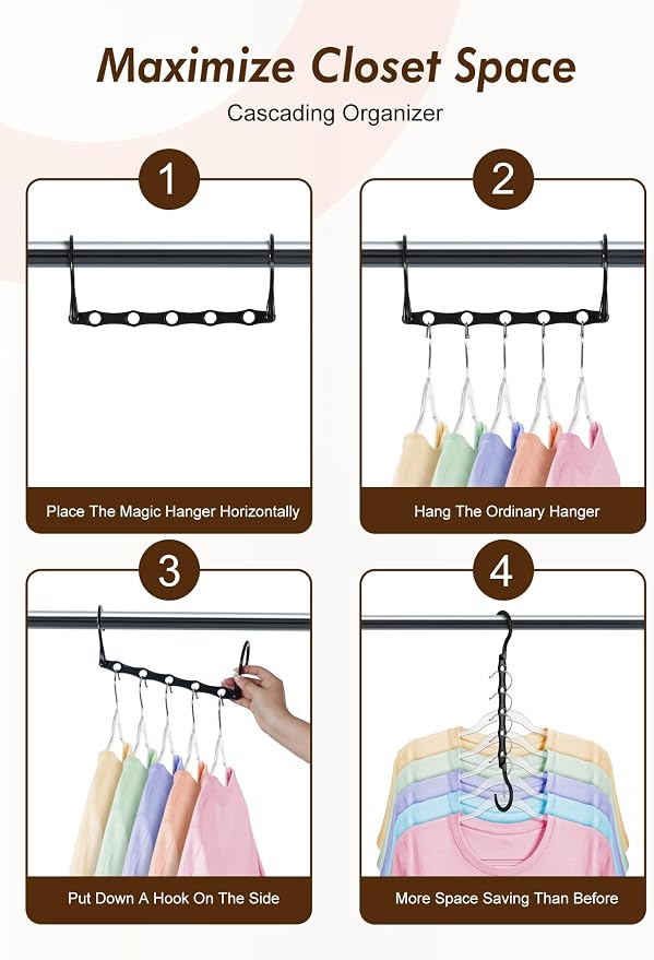 HOUSE DAY Closet Organizers and Storage 12 Pack, College Dorm Essentials | Multifunctional Organizer Magic Space Saving Hangers with 5 Holes, Back to School Storage Organization for Closet -Black