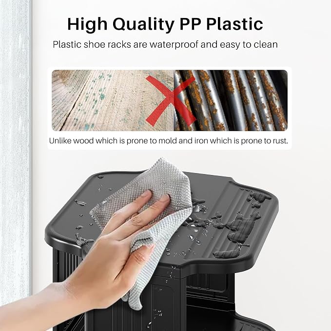 Kitstorack 10 Tiers Stackable Shoe Rack for Closet and Front Door Entrance - Free Standing Plastic Stand, Narrow Tall Vertical Organizer for Small Spaces Storage