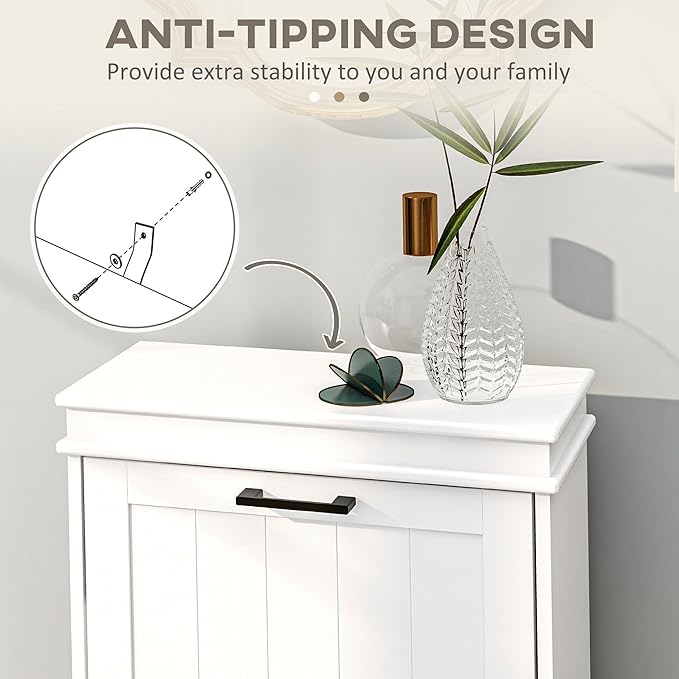 HOMCOM Narrow Shoe Cabinet with 2 Flip Drawers, Modern, for Entryway, White | Freestanding Small Shoe Storage Cabinet, Adjustable Shelves, Hallway