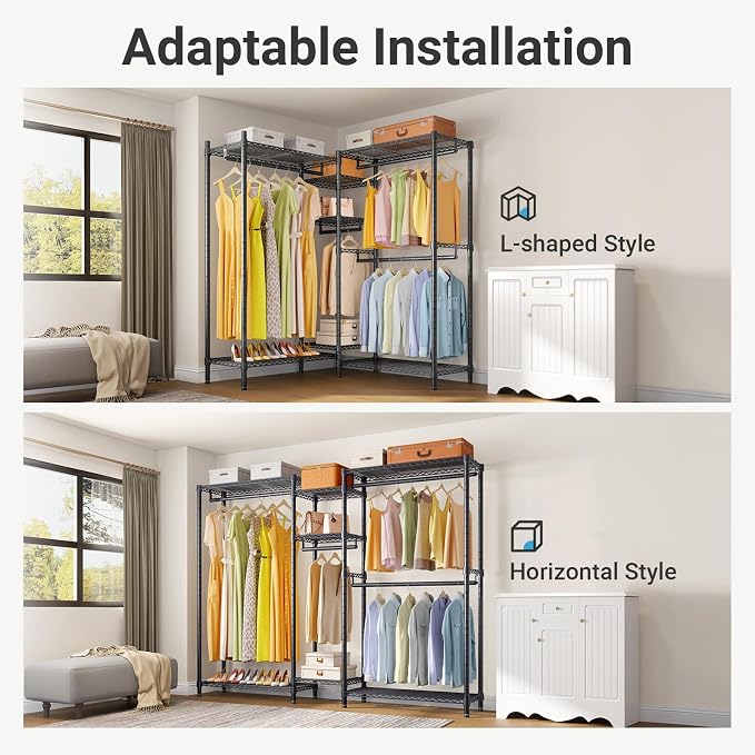 VIPEK Classic V6 Plus Wire Garment Rack, Dynamic Closet System Adjustable | Large Heavy Duty Metal Freestanding Clothing Rack 1120lbs Capacity, 7FT Wide Closet Organizer System for Bedroom, Black