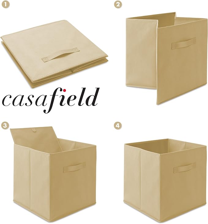 Casafield Set of 6 Collapsible Fabric Cube Storage Bins, Sandy Beige - 13" Foldable Cloth Baskets for Shelves, Cubby Organizers & More