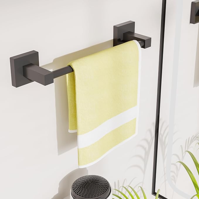 RUACQ Towel Bar 10" Towel Racks for Bathroom Wall Mounted, Matte Black | Hand Towel Holder, Total Length 12 Inch Single Towel Rod, 304 Stainless Steel, Rustproof, Square Base, Heavy Duty, Modern