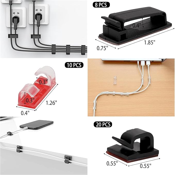Cable Management Kit, 600+ PCS Cord Organizer Set with Cable Sleeves, Clips, Reusable Ties, Adhesive Tie Rolls & Nail Clips for Desk, TV, PC, Office & Home Wire Organization