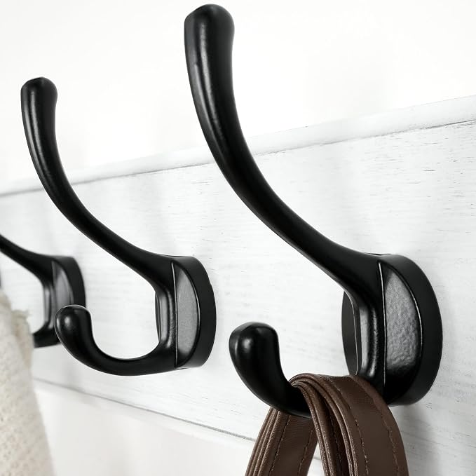 Coat Rack Wall: Patented, Heavy-Duty, 17.4" Long 5-Double-Hooks Wooden Wall Mounted Coat Rack Coat Hanger Hook Rail for Winter Coats Hat Jacket Clothing, White & Black