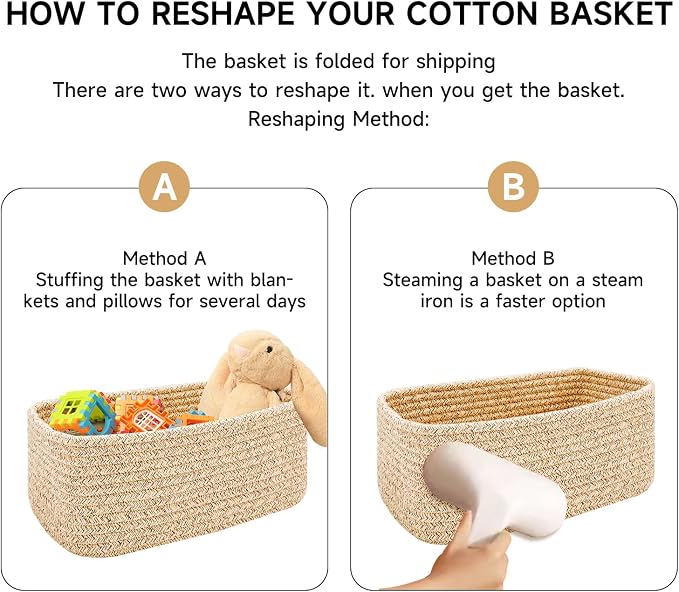 MiniArk Small Storage Baskets for Organizing | Closet Organizer Bins | Shelf Toy Basket | Woven Rope Baskets | Cube Decorative Box | Shallow Basket | 11.5x7.5x4.7” | 4 Packs Mixed Grey