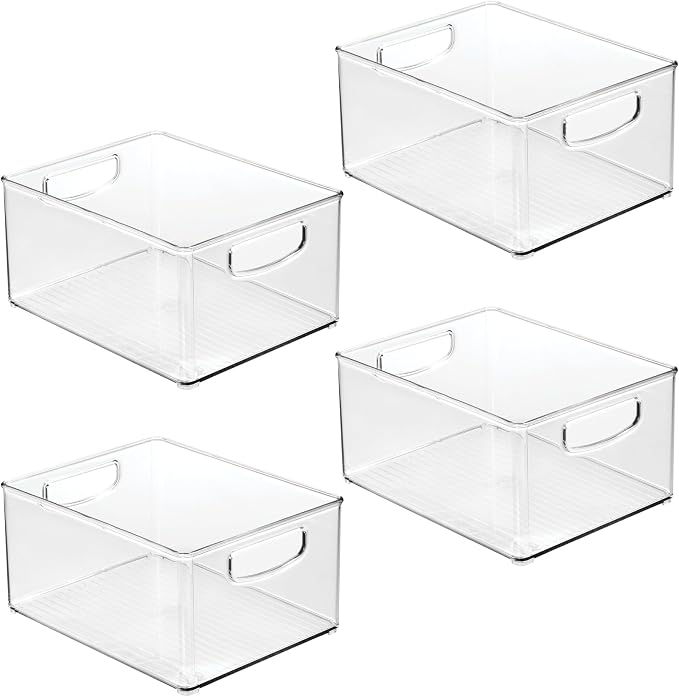 iDesign Stackable Storage Bin with Handles, Set of 4, Clear | Organize Pantry, Fridge, or Freezer, Made in USA