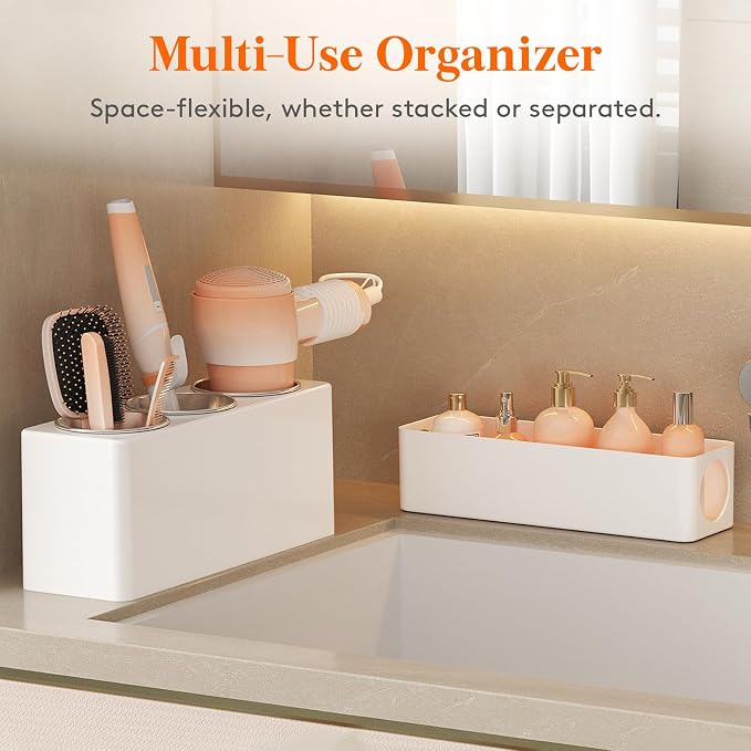 Lifewit Hair Tool Organizer Dryer Holder Countertop with 3 Cups, White | 3 Stainless cups Tools Organizer, Acrylic body Hair Product Storage for Curling Iron, Brush, Straightener, Bathroom