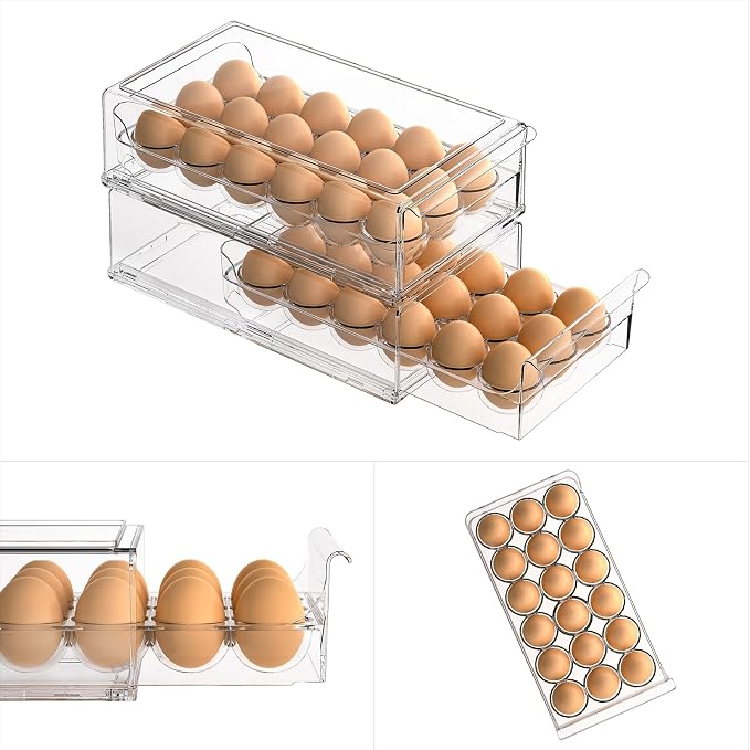 Ettori Egg Container for Refrigerator BPA Free Refrigerator Organizer Bins,Stackable Egg Holder for Refrigerator,18 Egg Tray,Clear