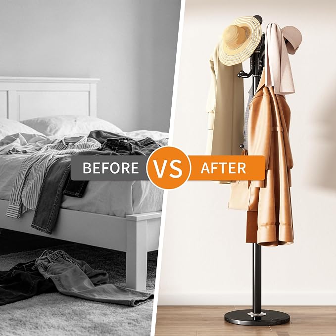 Metal Coat Rack Stand Coat Rack Freestanding with 360° Rotary,Black | Modern Coat Rack with 360° Rotary Design Sturdy Heavy Duty Hall Tree Hats Hanger Holder Stand 14 Hooks for Hallway Office