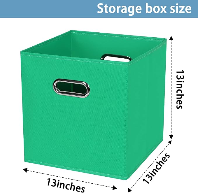 Black Fabric Cubby Storage Bins,13x13x13 Inches ,Cube Organizer Bin Foldable Storage Boxes with Dual Handles Fabric Organizer Box and collapsible Storage basket,Set of 6,Green