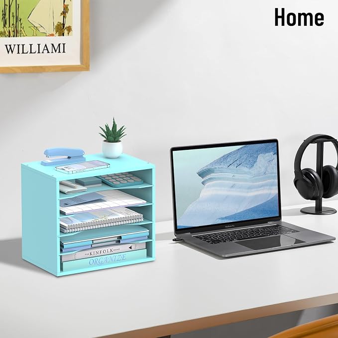 5-Tier Paper Organizer for Desk, Adjustable Mail Organizer, Blue | 5-Tier Paper Organizer and Mail Organizer for Desk with Adjustable Shelves for Letter Size Files Folders and Office Supplies