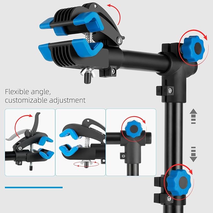Urban Deco Bike Repair Stand, Wall Mounted Bike Work Stand, 360 Swivel Clamp, Holds Up to 20 kg, Black+Blue, Ideal for Home Maintenance