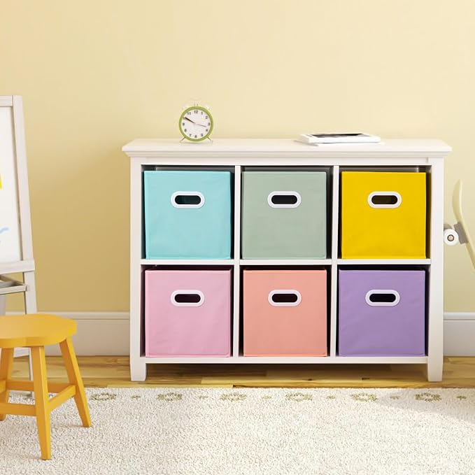 Stero Fabric Storage Cubes Bins, 13 inch Fun Colored Foldable Storage Baskets with Dual Plastic Handle for Home, Kids Room, Closet and Toys Organization, Multi Colored, Set of 6