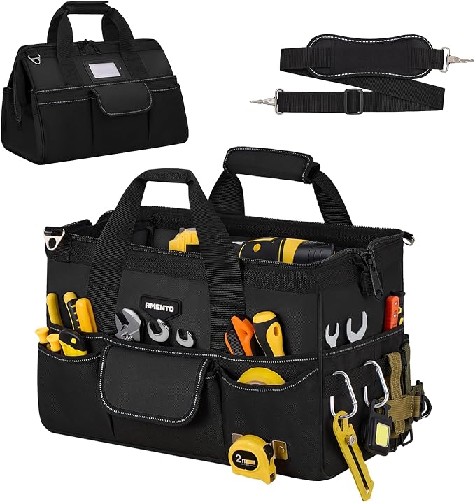 16-Inch Heavy Duty Tool Bag, 22 Pockets Empty Tool Box Organizer Storage, Soft Tote Toolbox Organization Portable Handle Carrying Work Toolbag for Electrician Mechanic, Dad Men Gifts, Black