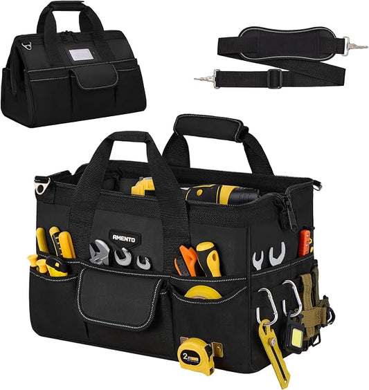 16-Inch Heavy Duty Tool Bag, 22 Pockets Empty Tool Box Organizer Storage, Soft Tote Toolbox Organization Portable Handle Carrying Work Toolbag for Electrician Mechanic, Dad Men Gifts, Black