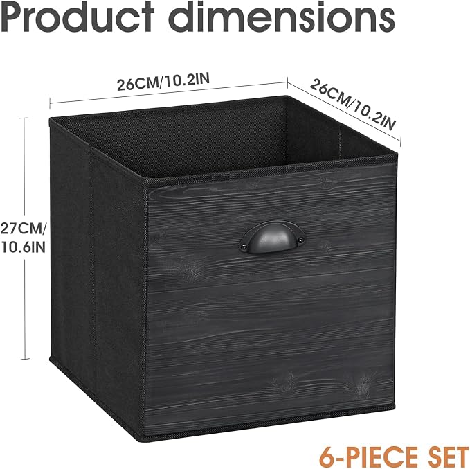 Faux Wood Grain Cube Storage Bins, 11x11 Inch Storage Cubes, Closet Cloth Baskets Box for Shelves, Set of 6