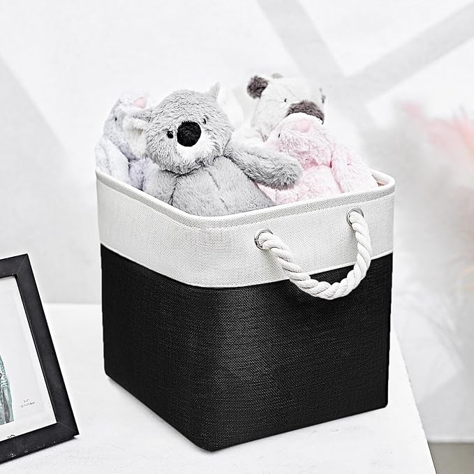 11x11 Inch Cube Storage Bins, 6 Pack Fabric Storage Cubes for Shelves, Cube Organizer Bins with Handles, Cloth Cubby Storage Bins for Home(White/black)