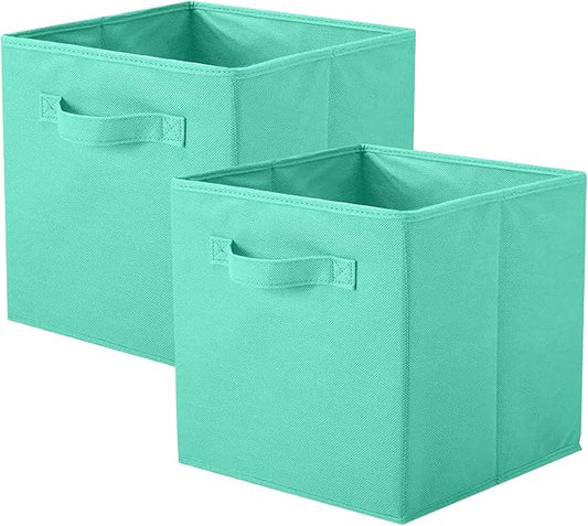 ShellKingdom Storage Bins, Foldable Fabric Storage Cubes And Cloth Storage | Storage Organizer For Closet And Toys, 10.5x10.5x11 INCH, 2 Pack (Mint Green)