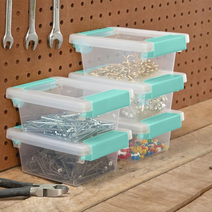 Sterilite Clip Box, Stackable Clear Plastic Bins- Mini, 12-Pack | Storage Containers with Latching Lids for Writing, Arts or Crafts Supplies - Home, Office, Classroom & Workshop Organization