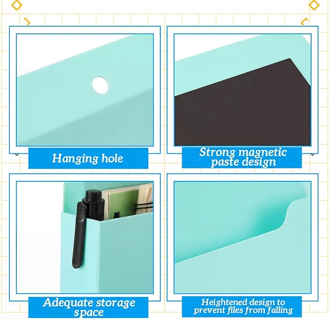Gilprop 8 Pack Magnetic File Folder Holder for Whiteboard Classroom Storage | 10"x13"x1.2" Hanging Magnetic Wall File Organizer, Refrigerator Magazine Holder, for Mail Letters Paper Desk Office