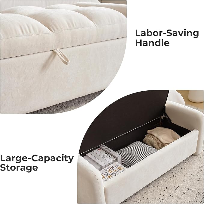 Oversized Ottoman Bench with Storage, Chenille Beige | Oversized Storage Bench，Ottoman Foot Rest