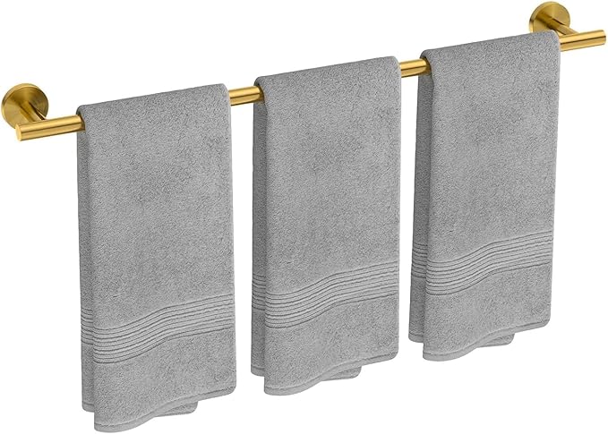 USHOWER Brass Gold Bath Towel Bar, 30-Inch Towel Racks for Bathroom | Thicken SUS304 Stainless Steel Towel Rod, Towel Holder Wall-Mounted, Modern Home Decor (Total Length 32-Inch)