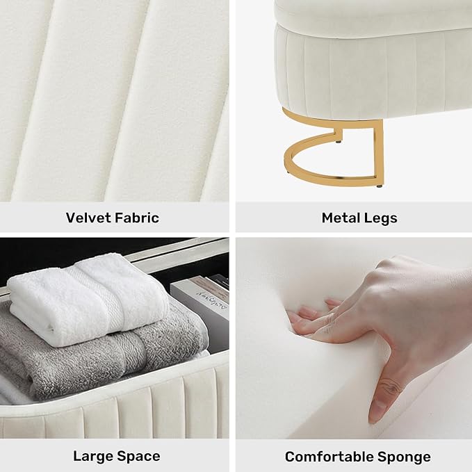 51" Velvet Storage Ottoman Bench End of Bed for Bedroom Entryway Beige