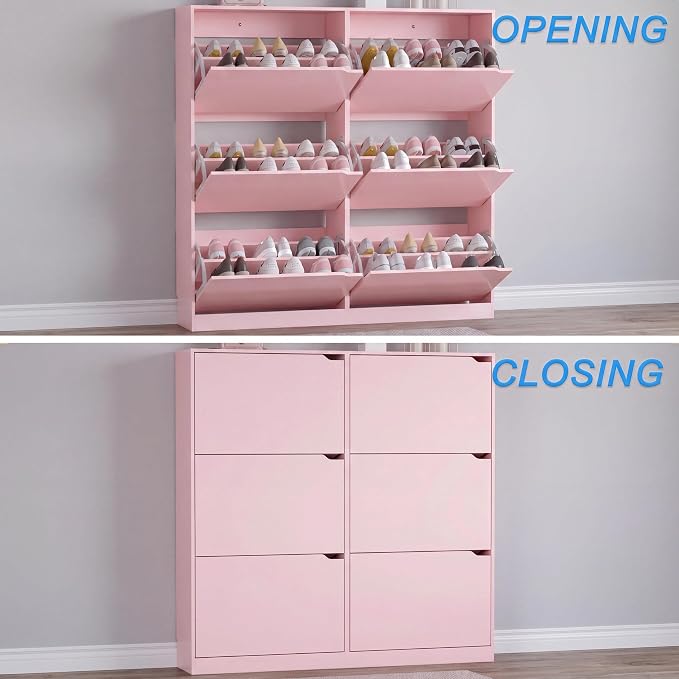 BORNOON Shoe Cabinet with 6 Flip Drawers, Slim Narrow Shoe Storage Cabinet, Freestanding Shoe Organizer for Entryway, Hallway, Foyer
