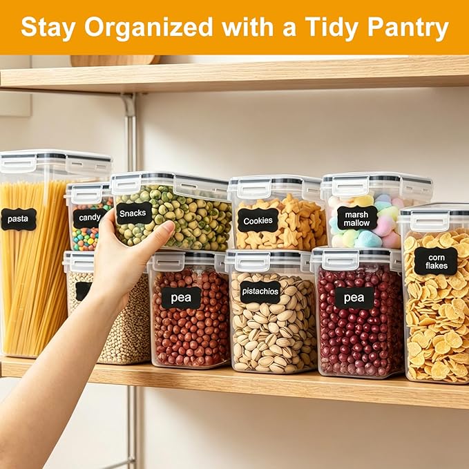 32pcs Airtight Containers, Clear Stackable Dry Food Storage | 32pk clear airtight containers with tight lids keep dry food fresh. Safe plastic, stackable for pantry kitchen storage