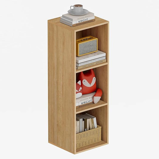 Book Shelf, Wooden Cube Storage Organizer with 11" Open Cubes, Stackable Modular Bookcase for Room Divider Storage, 3 Tier Bookshelf for Living Room, Bedroom, Office (Oak, 3-Cube)