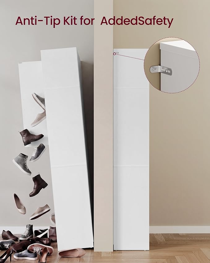 VASAGLE Tall Shoe Cabinet, Farmhouse Shoe Storage Organizer for Entryway, Vertical Wood Rack Holds 50 Pairs, 39.4 x 13.2 x 75.4 inch, Cloud White, Helan Collection ULBS275WB01S