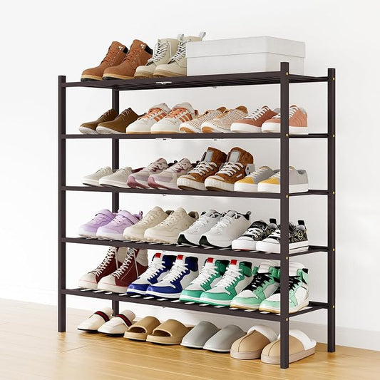 Smiry Bamboo Shoe Rack, 12 Vertical Slats, 5 Tier - 33.7" Wide, Brown | Stackable Free Standing Wooden Shoe Organizer, Wood Shoe Storage Shelf for Closet, Entryway