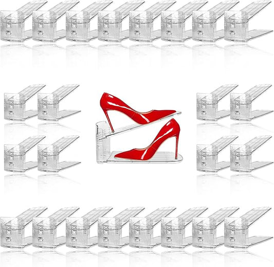 NVGSN 24Pack Clear Shoe Slot Organizer,Shoe Stacker,Storage Space Saver 50% | 3 Levels Adjustable Height 3.7''-7.7''shoe Organizer for Closet,Easy to Assemble shoe Rack Holder,Organizador de Zapatos