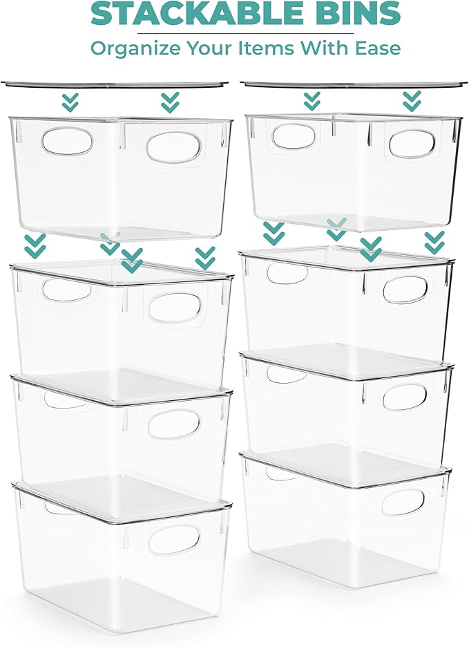 Sorbus Large Clear Plastic Bins with Lids – Stackable Organizer for Toys, Clothes, Medicine, Makeup, Art Supplies, Closet, Bathroom, and Shoes (4 Pack)