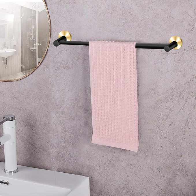 MGahyi Towel Racks for Bathroom-Adjustable Towel Holder(13.18inch-24inch) Sturdy and Rustproof Towel Bar Wall Mounted, Single Towel Bar Rod for Bathroom Accessories (Black Gold, 1Pack)