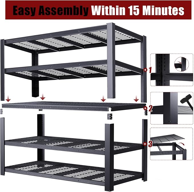 Heavy Duty Garage Shelving,5-Tier Storage Shelves(84" Hx24 Dx55 W),3050LBS Capacity Industrial Shelving Units and Storage,Adjustable Shelving Unit for Garage,Warehouse,Basement