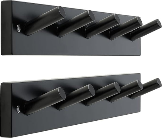 SKOLOO Wooden Wall Mounted Coat Rack,16'' Hole to Hole, 5 Pegs Bamboo Wall Hook for Hanging Clothes Robes Towels Hats,Black