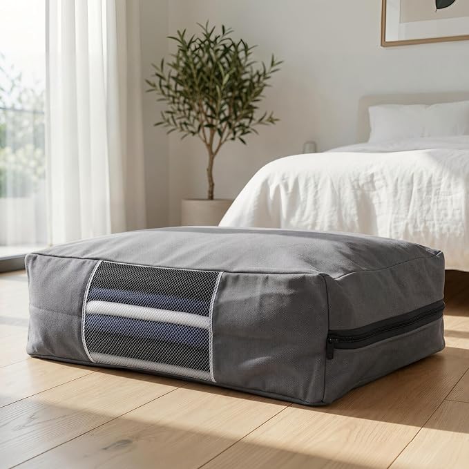 3 Pcs Cotton Canvas Sweater Storage Bag, 20"x14"x5" Closet Organizer Bag | Breathable Material, Mesh Window Design, Dustproof, Moth Proof, Large Capacity, Suitable for Seasonal Clothing, Bedding, etc.