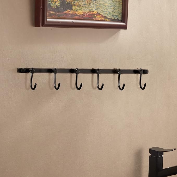 WINCASE Bronze Towel Hooks, Bathroom Rail Hook Rack Wall Mounted, Antique Oil Rubbed Brass Cloth Coat Rack with 6 Hooks Farmhouse